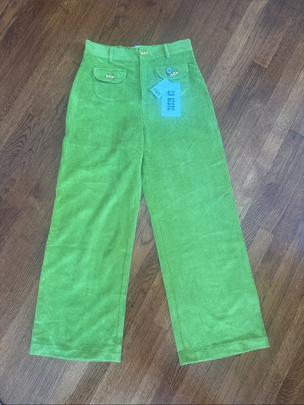 La Veste Women's Bright Green Corduroy Wide-Leg Pants